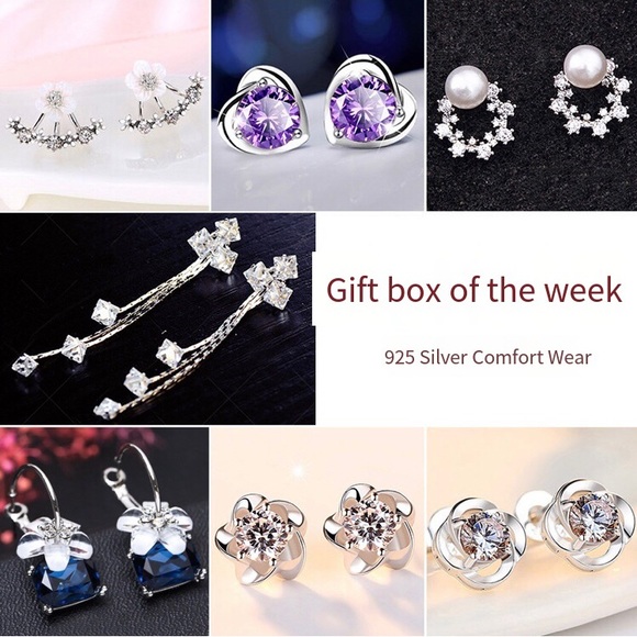 New 925 Silver Needle Earrings One Week Stud Set Earrings Zircon Sterling Silver - Picture 3 of 6